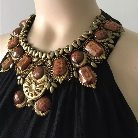 Alice&Olivia Ravi Black Stunning Embellished Neck - Picture 2 of 8